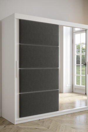 Šatní skříň Abi Tapi s bílým korpusem a zrcadlem.