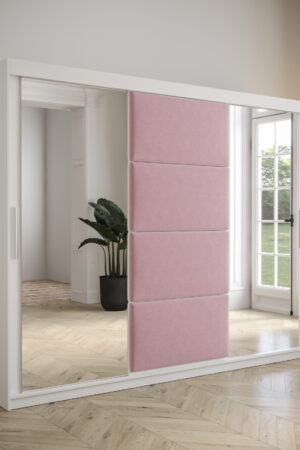 Šatní skříň Abi Tapi s bílým korpusem a posuvnými dveřmi.