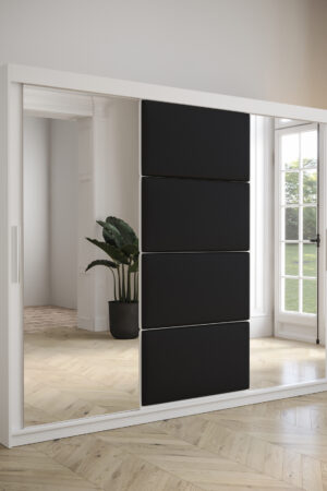 Šatní skříň Abi Tapi s bílým korpusem a černými dveřmi.