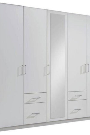 Bílá šatní skříň se zrcadlem a prostorným úložným prostorem