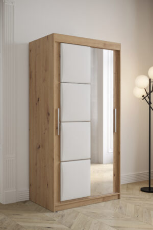 Šatní skříň Abi Tapi v dub artisan s bílou koženkou