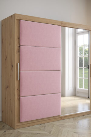 Šatní skříň Abi Tapi v barvě dub artisan s posuvnými dveřmi.