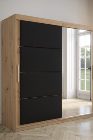 Šatní skříň Abi Tapi v dub artisan s černou koženkou