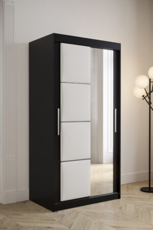 Šatní skříň Abi Tapi v černé barvě s bílou koženkou