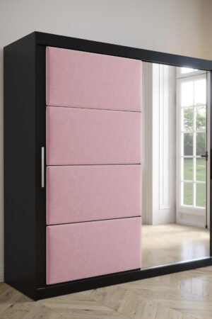 Šatní skříň Abi Tapi v černé barvě s posuvnými dveřmi.
