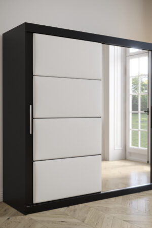 Šatní skříň Abi Tapi s černým korpusem a bílou koženkou