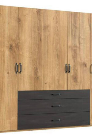 Šatní skříň s otočnými dveřmi v grafitovém a dubovém provedení