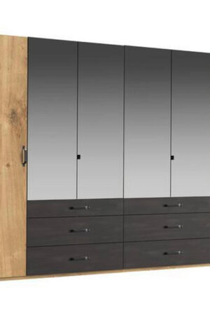 Šatní skříň se zrcadlem, grafit a dub, 300x216 cm