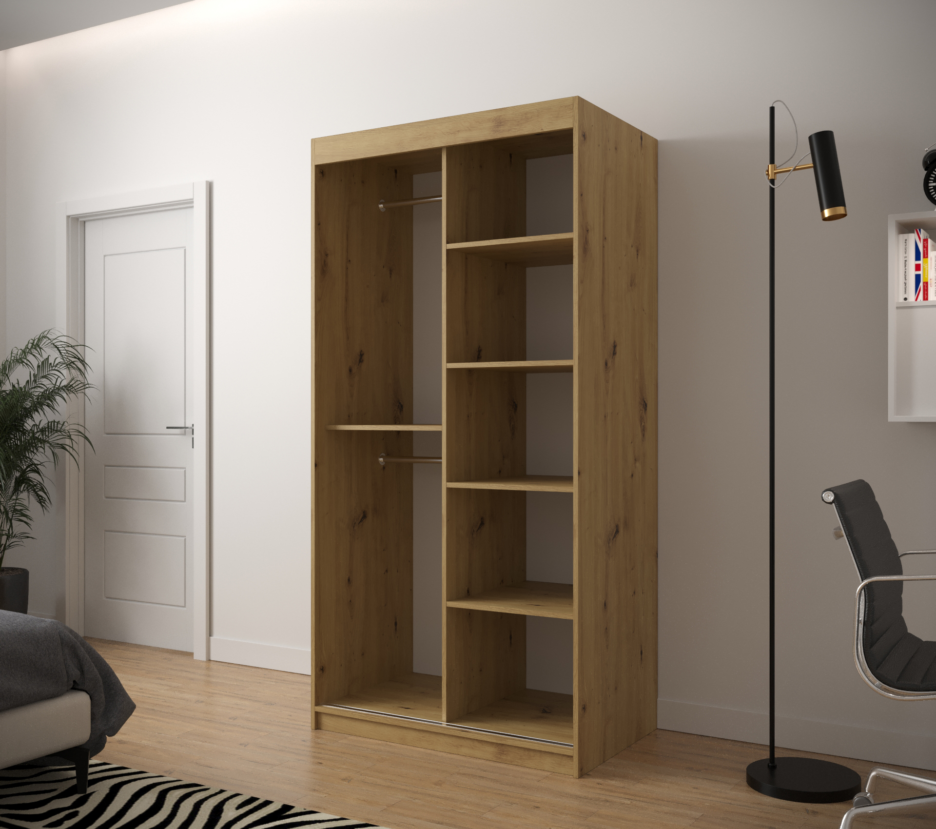 Šatní skříň Abi Jodelka s posuvnými dveřmi v dub artisan