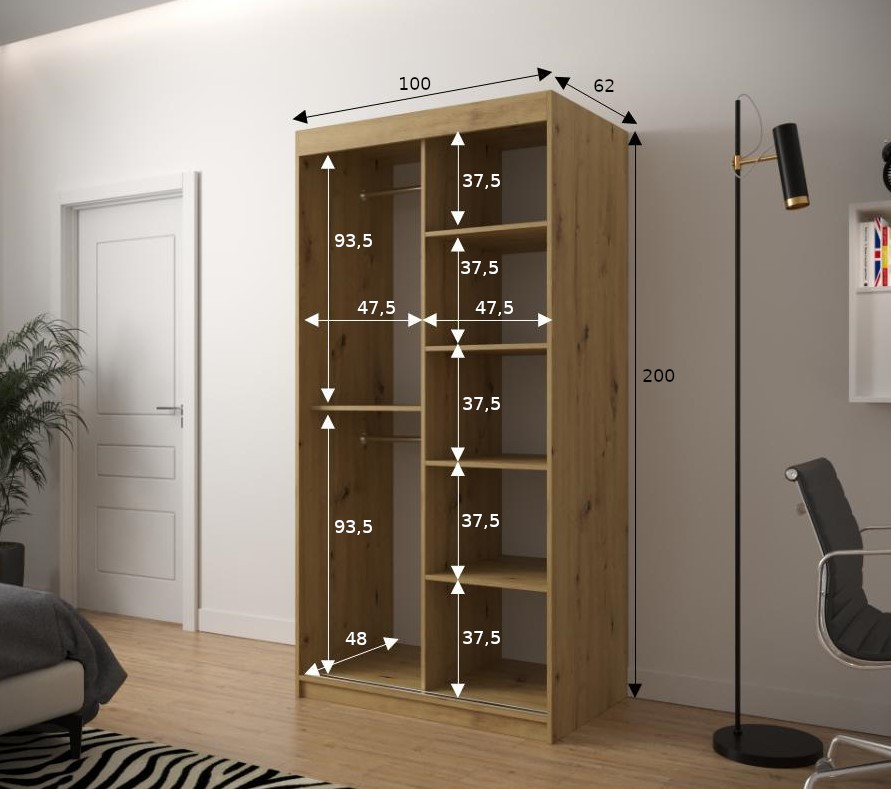 Šatní skříň Abi Jodelka s posuvnými dveřmi v dub artisan