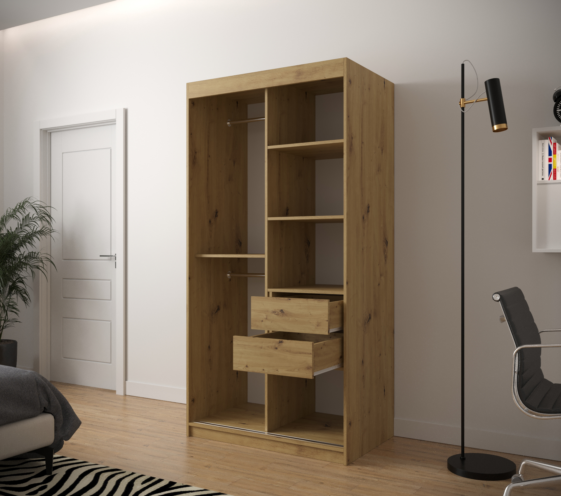 Šatní skříň Abi Jodelka s posuvnými dveřmi v dub artisan