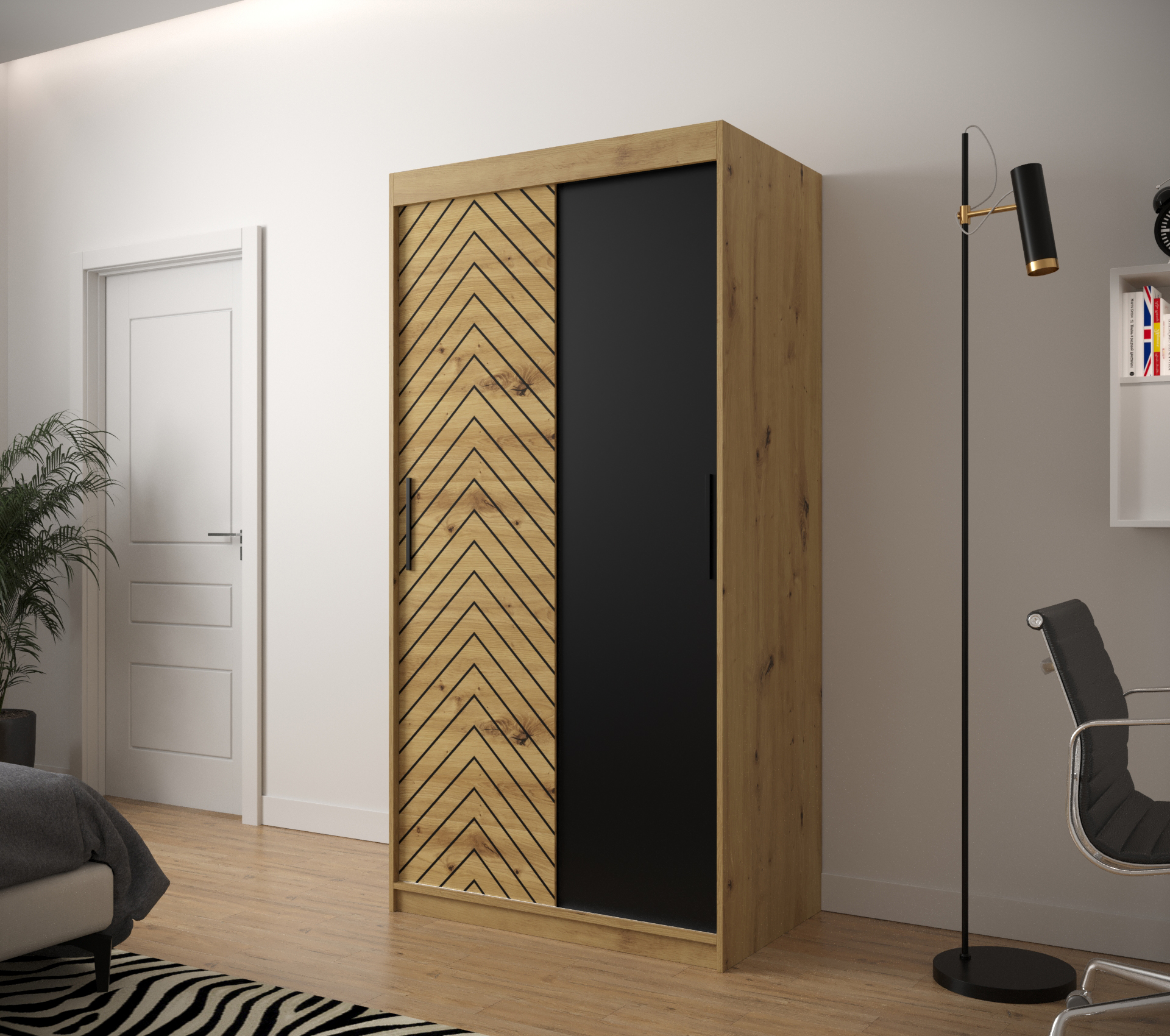 Šatní skříň Abi Jodelka s posuvnými dveřmi v dub artisan