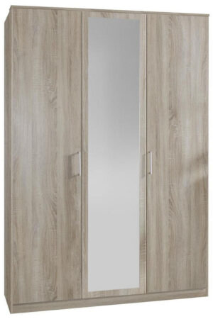 Šatní skříň se zrcadlem barvy dubu, rozměry 135/199/58 cm