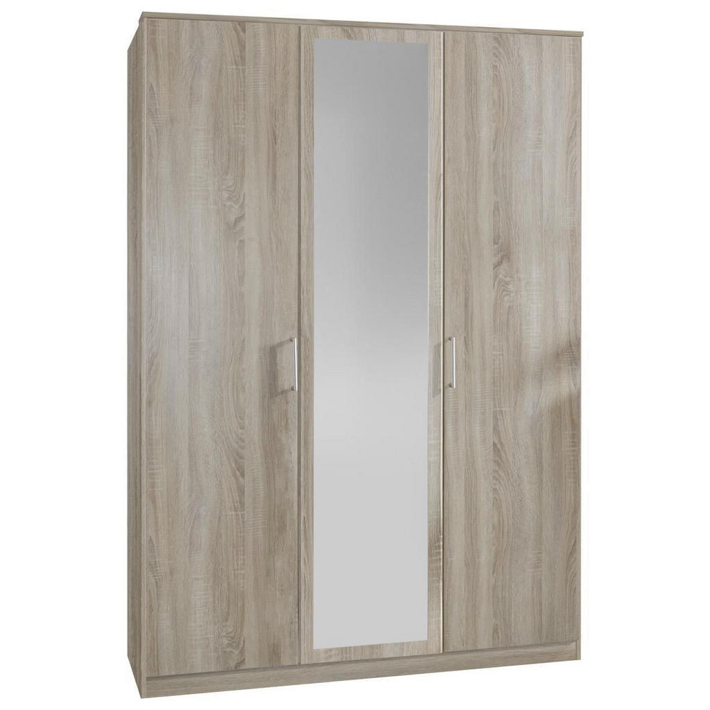 Šatní skříň se zrcadlem barvy dubu, rozměry 135/199/58 cm