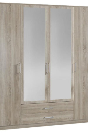 Šatní skříň se zrcadlem v dubové barvě, rozměry 180/199/58 cm