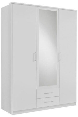 Bílá šatní skříň se zrcadlem a 2 zásuvkami