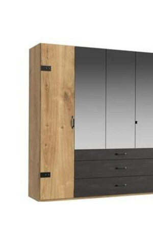 Šatní skříň se zrcadlem v grafitové a dubové barvě