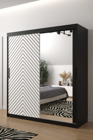 Šatní skříň Abi Jodelka 2 v černé barvě s bílými matnými dveřmi