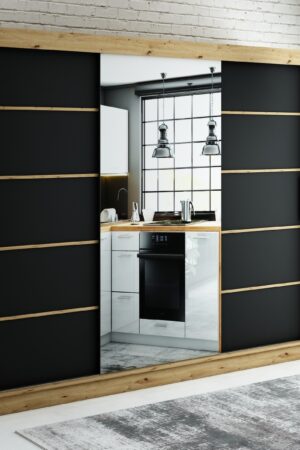 Šatní skříň Abi Leto V2 s posuvnými dveřmi a zrcadlem.