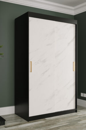 Šatní skříň Abi Marmur T s bílým mramorem a černým korpusem