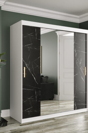 Šatní skříň Abi Marmur T1 s černým mramorem a zrcadlem