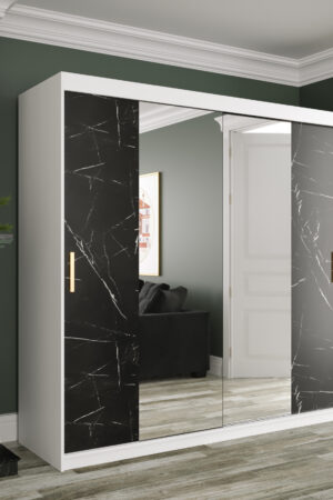 Šatní skříň Abi Marmur T1 s bílým korpusem a černým mramorem