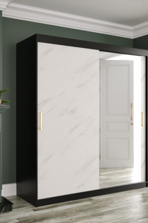 Šatní skříň Abi Marmur T2 v černé barvě s bílým mramorem