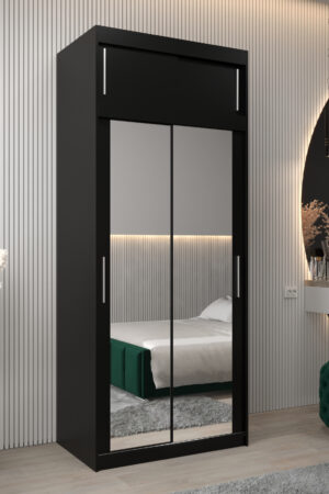 Šatní skříň Abi T3 s černými posuvnými dveřmi
