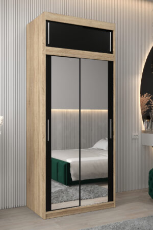 Šatní skříň Abi T3 v dekoru dub sonoma s černými dveřmi