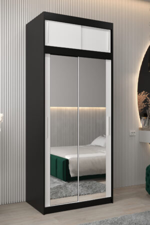 Šatní skříň Abi T3 s černým korpusem a bílými dveřmi