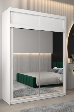 Šatní skříň Abi T3 s nástavcem a posuvnými dveřmi v bílé barvě