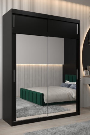 Šatní skříň Abi T3 s černým korpusem a zrcadlem