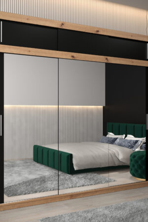 Šatní skříň Abi T3 v dubu artisan s černými dveřmi