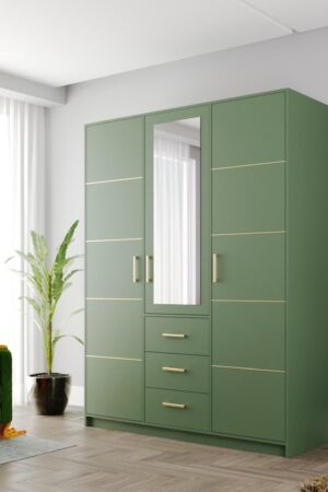 Šatní skříň Bali D3 Zelená s velkým zrcadlem