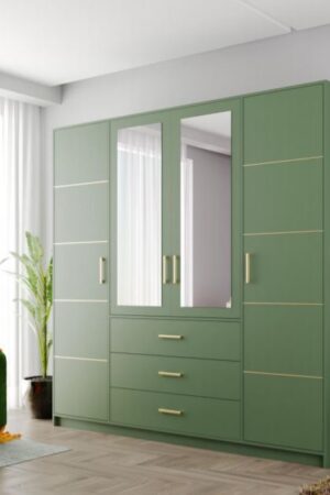 Šatní skříň Bali D4 Zelená s velkým zrcadlem