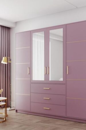 Šatní skříň Bali D4 v odstínu švestka s velkým zrcadlem