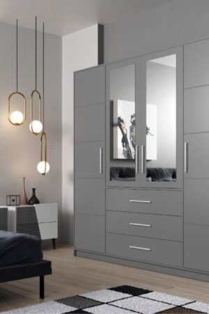 Šatní skříň Bali D4 Grafit s velkým zrcadlem