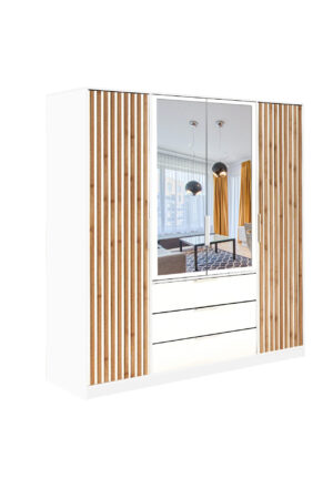 Šatní skříň Bali Lux D4 s bílým korpusem a zrcadlem