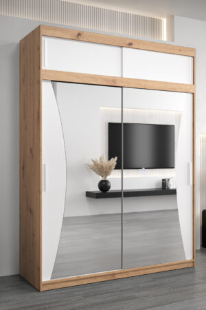 Šatní skříň Abi Mo s nástavcem v dub artisan a bílými dveřmi