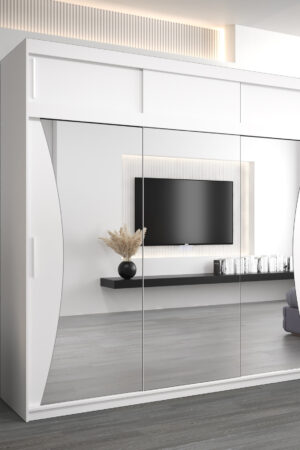 Bílá šatní skříň Abi Mo s nástavcem a posuvnými dveřmi