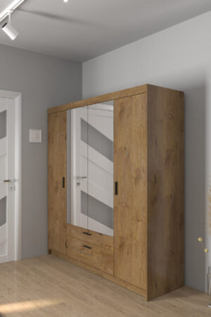 Šatní skříň Elena 4D bílá se zrcadlem