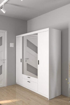 Šatní skříň Elena 4D bílá se zrcadlem