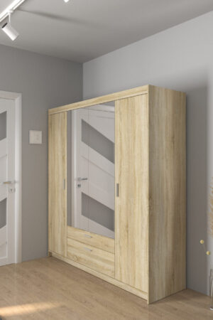 Šatní skříň Elena 4D se zrcadlem v dubu sonoma