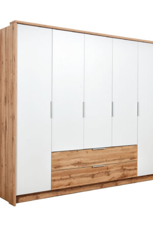 Šatní skříň Vienna v dubu wotan s bílými dveřmi