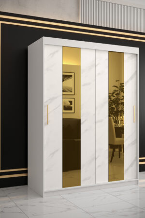 Šatní skříň Abi Golden Pole s bílým mramorem a zlatým zrcadlem