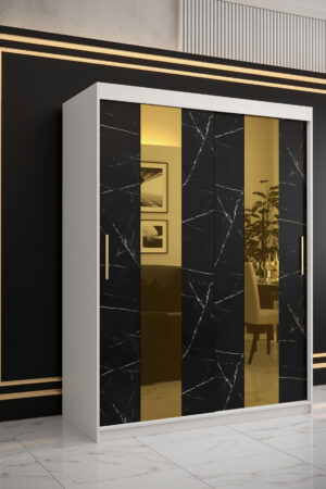 Šatní skříň Abi Golden Pole v bílé barvě s černým mramorem