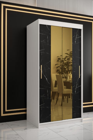 Šatní skříň Abi Golden T1 s bílým mramorem a zlatým zrcadlem