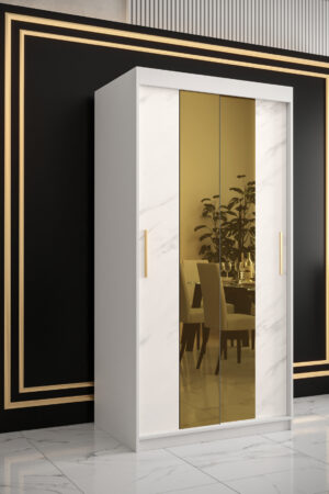 Šatní skříň Abi Golden T1 s bílým mramorem a zlatým zrcadlem