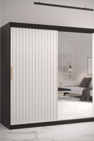 Šatní skříň Abi Riflo Wave 2 s černým korpusem a zrcadlovými dveřmi