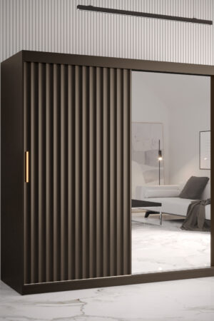 Šatní skříň Abi Riflo Wave 2 s černými posuvnými dveřmi a zrcadlem